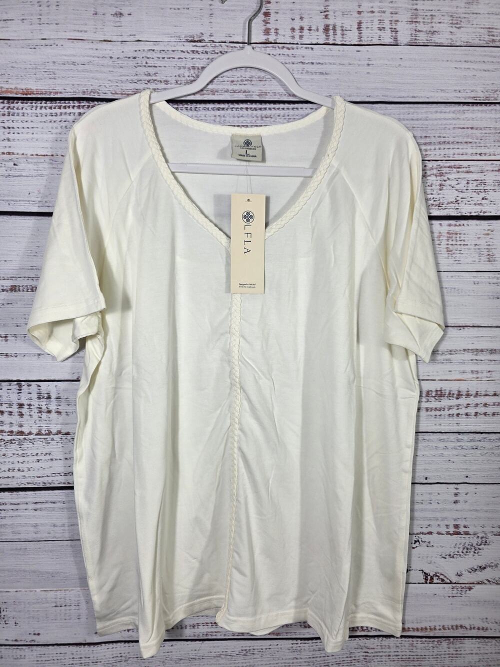 Laurie Felt LFLA Flutter Sleeve Cream Short Sleeve Tee Shirt size Large